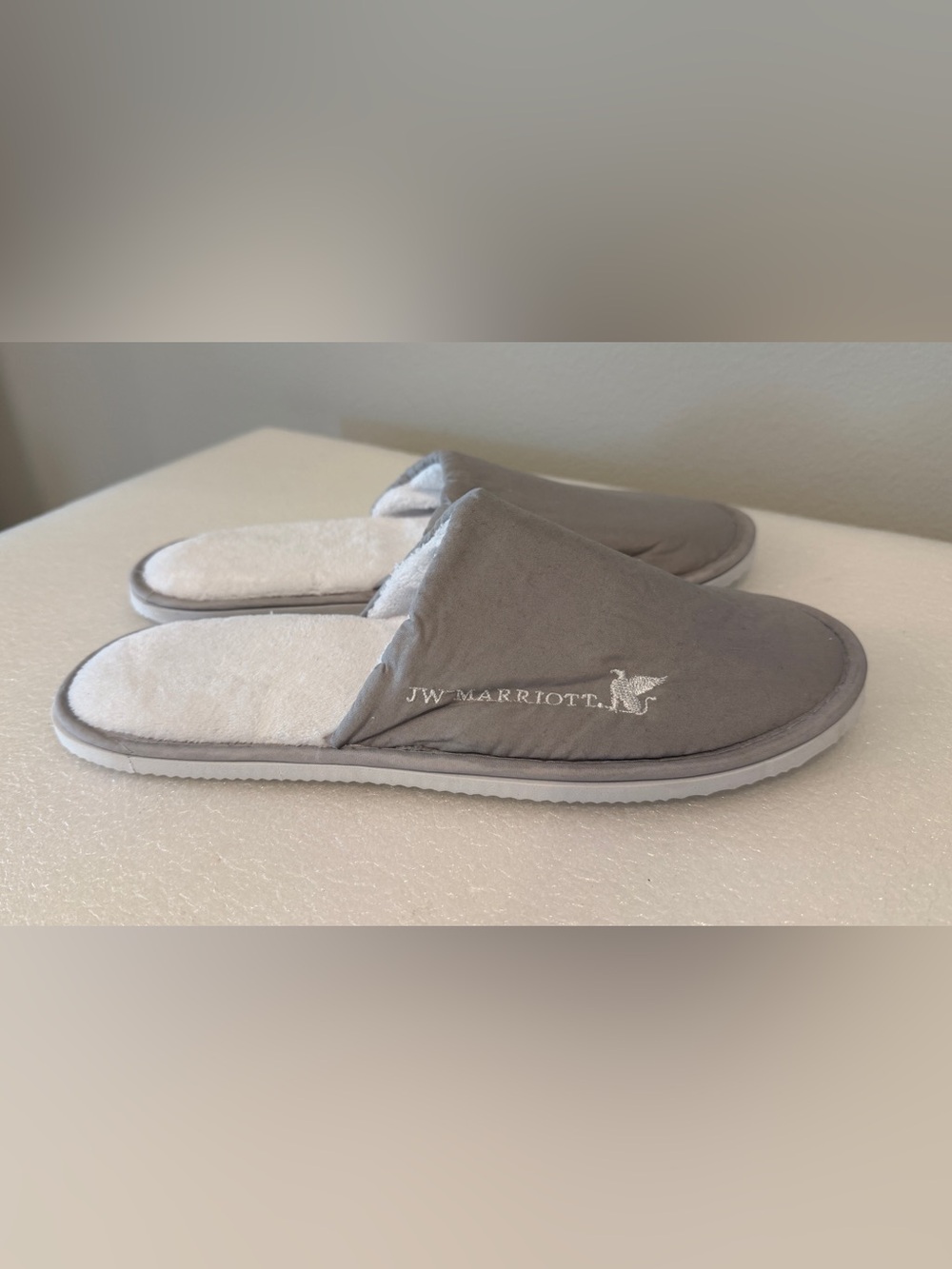JW Marriott Slippers Unused Brand New Grey Embroidered Unisex